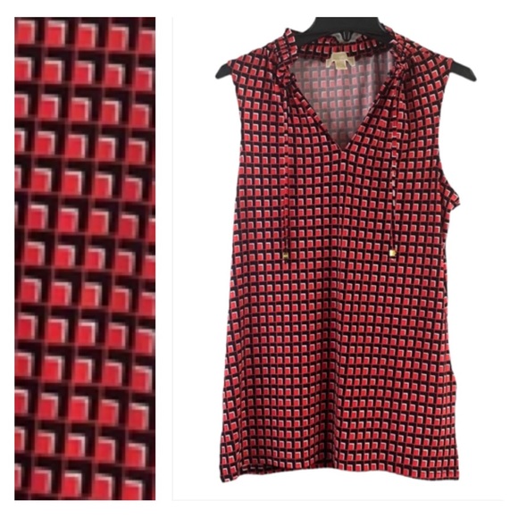 Michael Kors Tops - Michael Kors Red & Black Checkered Sleeveless Tank Blouse Ruffle Tie Collar